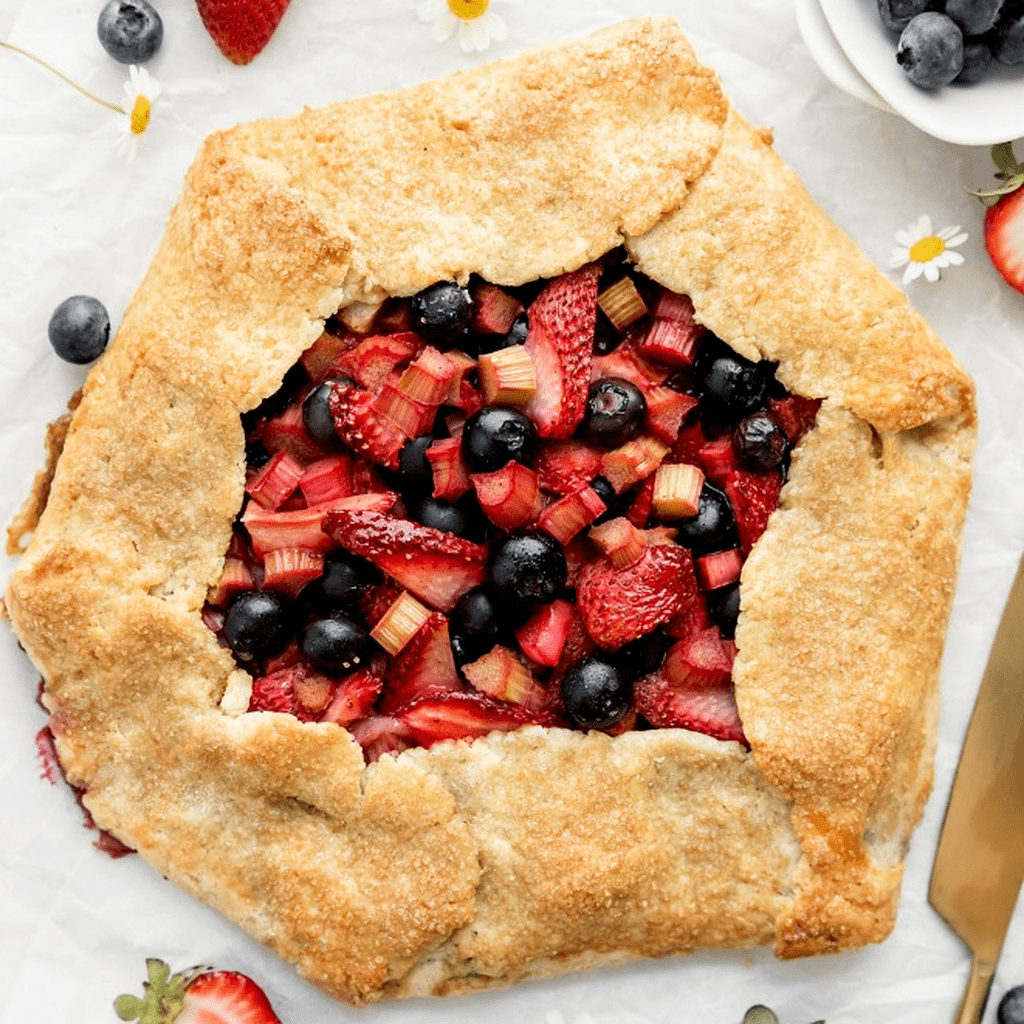 Strawberry Blueberry Galette with Rhubarb