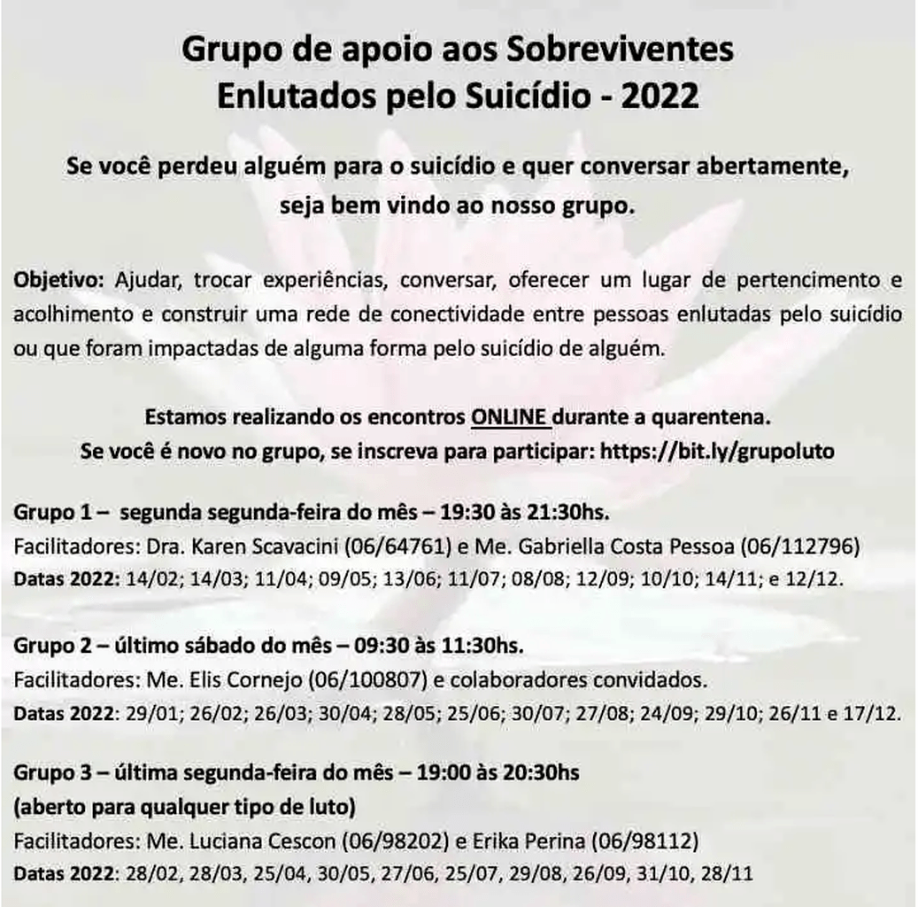 Grupo de apoio - Luto por Suic&iacute;dio