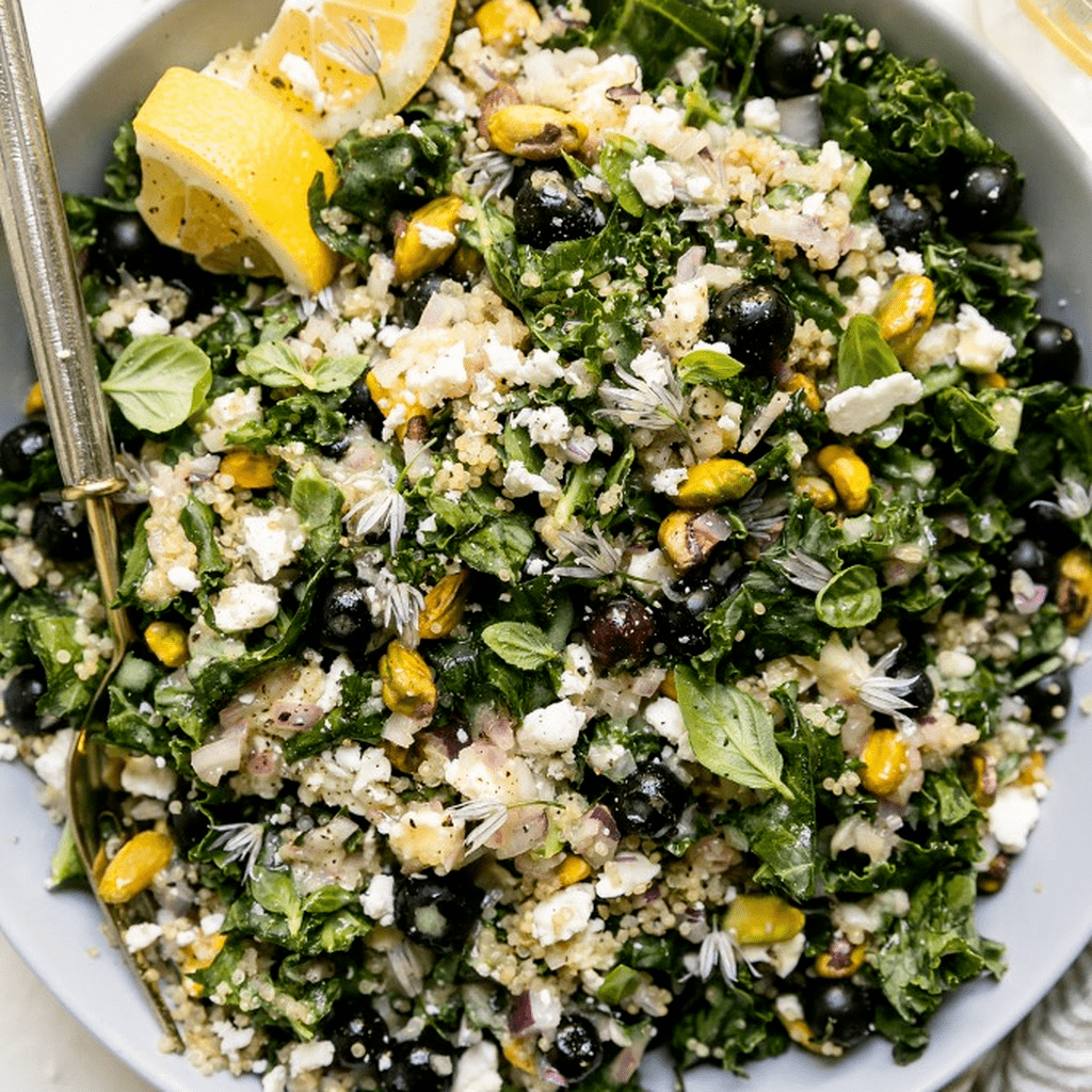 Quinoa Kale Salad with Blueberries and Feta