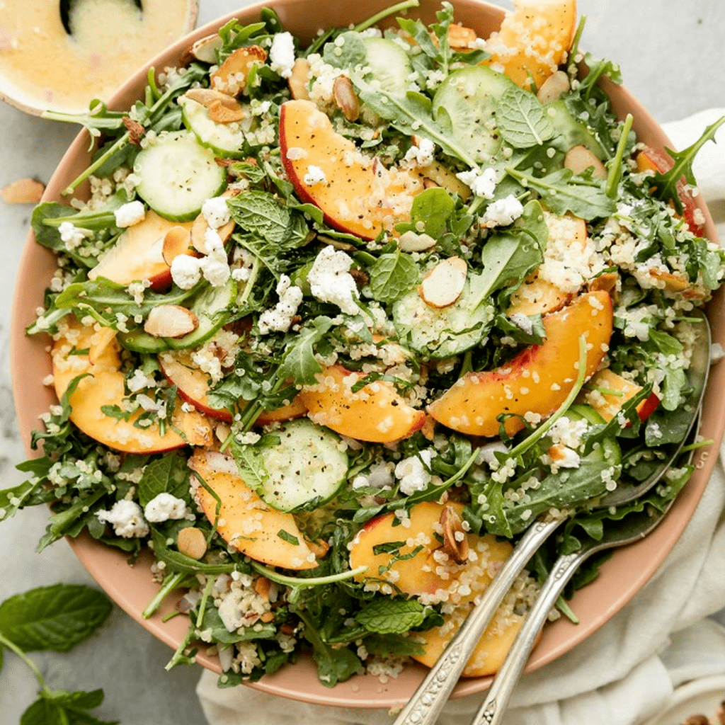 Quinoa Arugula Salad with Peaches and Goat Cheese