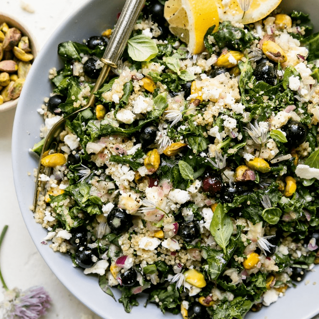 Quinoa Kale Salad with Blueberries and Feta
