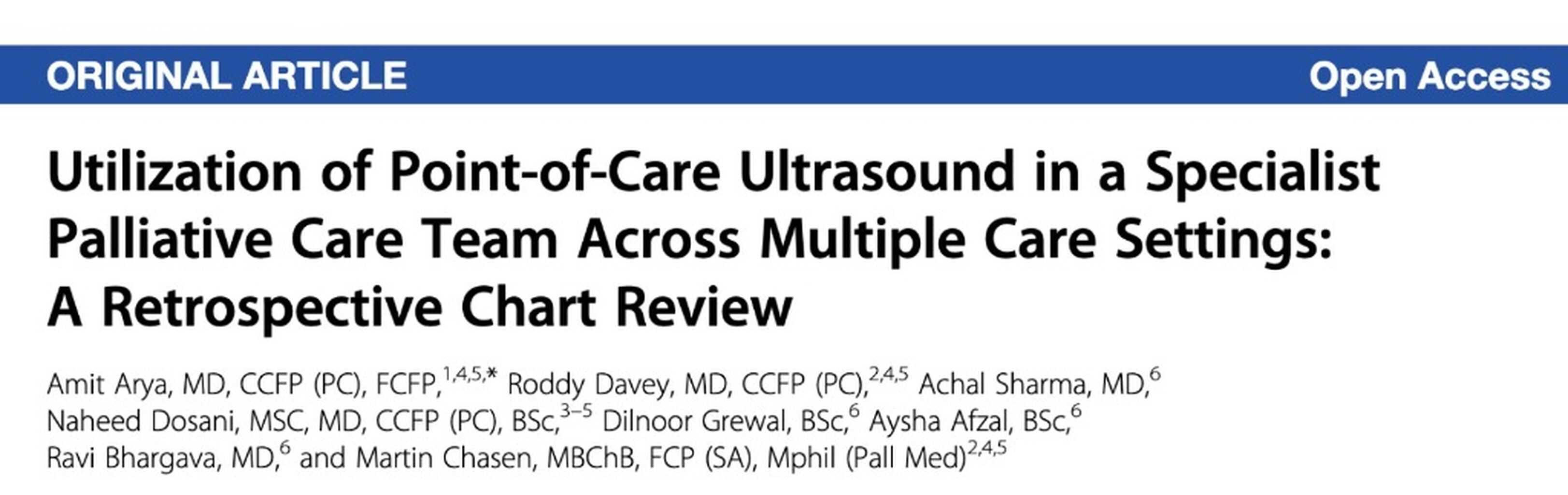 Palliative Medicine Reports: Utilization of Point-of-Care Ultrasound in a Specialist Palliative Care Team Across Multiple Care Settings: A Retrospective Chart Review